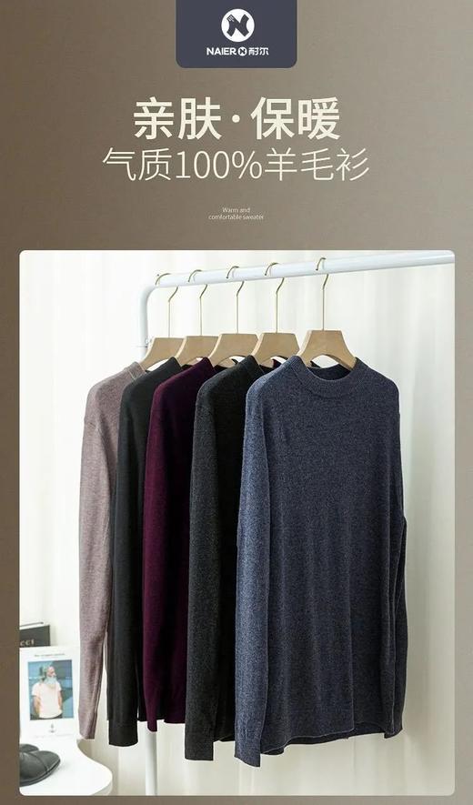 【100%绵羊毛 温暖加倍 柔滑不扎皮肤】耐尔男款万金油打底羊毛衫（W3066） 商品图7