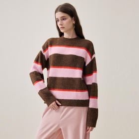 谜底圆领套头针织衫长袖2025年冬季新品宽松条纹亲肤女254MZ1906