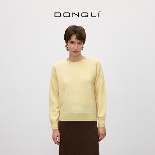 东黎 • 你本珍贵 冰晶暖绒 山羊绒女士秋季钉钻拉毛套衫 5456 商品图5