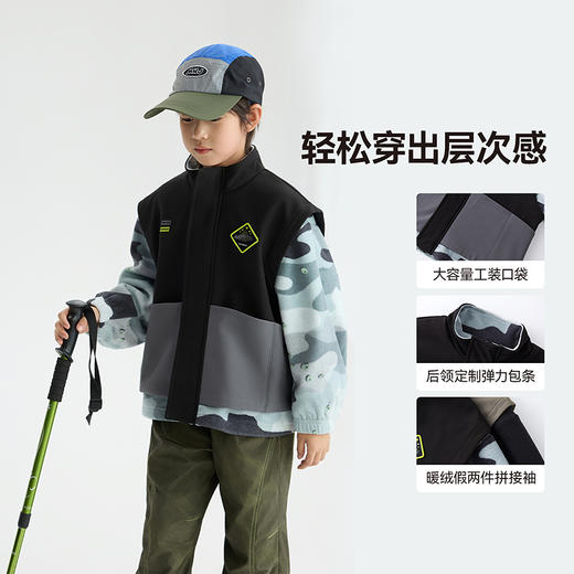 漫画家【假两件机能衣】儿童外套25冬男女防风防水软壳工装外套 商品图2