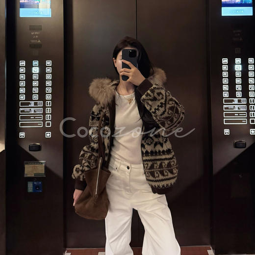 COCO ZONE 刘一一 "费尔岛外套"毛领复古拉链温暖感外套 CD1A1525 商品图0