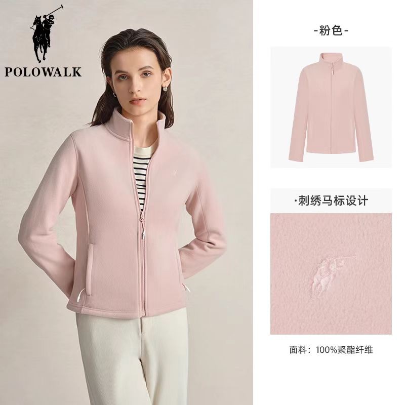 XXM  POLOWALK女士立领摇粒绒外套2025春秋款纯色简约户外休闲运动外套