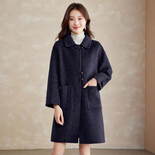 温柔气质紫色双面呢毛大衣，翻领洋气减龄毛呢外套HR-SHIY2629 商品图1