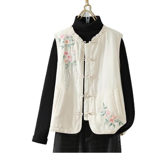 GYH 3753复古木耳边V领对襟盘扣无袖薄棉马甲 商品图4