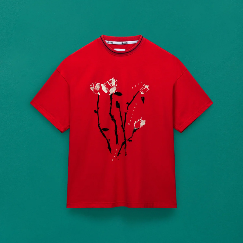 Napapijri 中性玫瑰徽标印花 Osorno 棉质圆领短袖平纹针织T恤 红色 NP0A4I56206