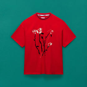 Napapijri 中性玫瑰徽标印花 Osorno 棉质圆领短袖平纹针织T恤 红色 NP0A4I56206