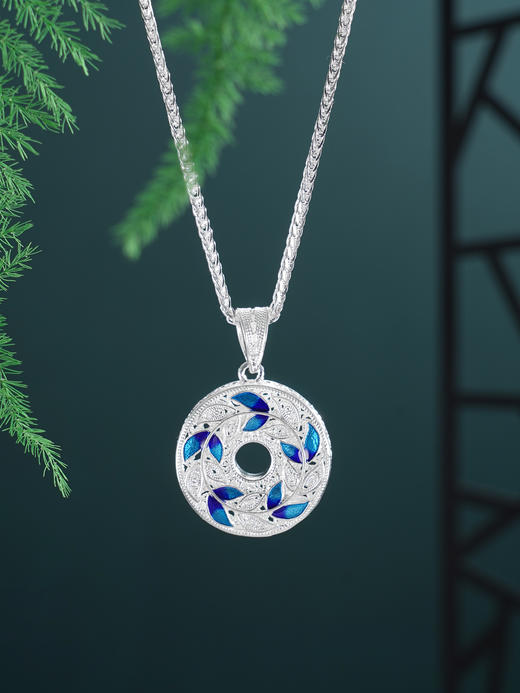 子佩集【一叶转运】S990银套链【MXTL034】花丝珐琅彩树叶平安扣福字项链2510 商品图6