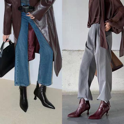 【预售5天】新款尖头蝴蝶结中跟女靴柔软显瘦气质及踝靴法式真皮高跟短靴QQJ&JZ-2132 商品图3