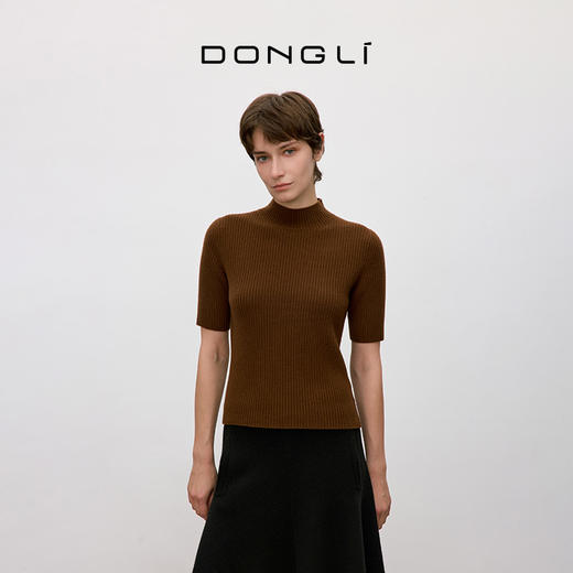 东黎 • 你本珍贵 万物共生-短袖 小山羊绒女士秋季抽条高领半袖 5488 商品图5