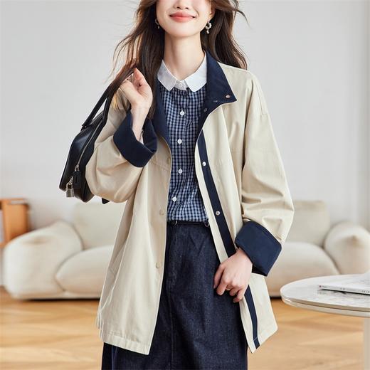 馥迦高级感撞色立领中长款风衣 商品图9