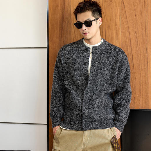 徐太浪【拼接口袋 cleanfit】黑色开衫毛衣男秋冬保暖针织衫外套 商品图2
