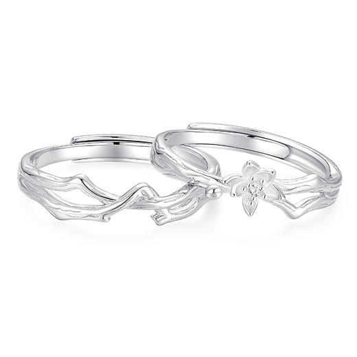 卡蒂罗KADER 恋恋花语情侣对戒  925银温柔简约浪漫连理枝甜蜜轻奢小众不规则素圈开口可调节一对 百搭时尚钟爱久久 商品图3