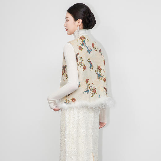 「高货wl」全新升级【铂金会员367/天猫499/差价132】(01826)洛诗琳新中式雪尼尔绒提花夹棉马甲2025冬季轻奢国风棉服 商品图1