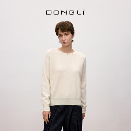 东黎 • 你本珍贵 冰晶暖绒 山羊绒女士秋季钉钻拉毛套衫 5456 商品图1