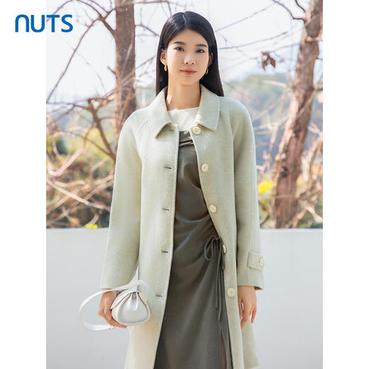 NUTS商场同款冬季简约气质翻领骆驼绒长款毛呢大衣外套女4421505A1 商品图0
