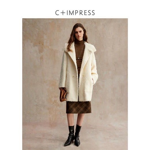 重磅马海毛澳毛蓬松丰盈咩咩卷双排扣连帽茧型大衣 商品图3