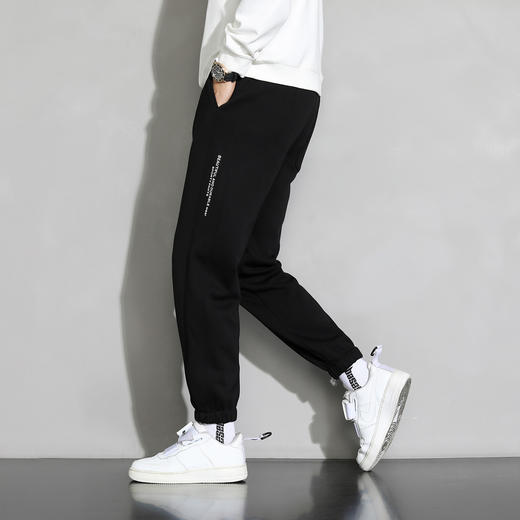 罗蒙加绒休闲裤男士针织四面弹卫裤抗皱耐磨松紧腰设计撞色抽绳时尚百搭长裤子 商品图3