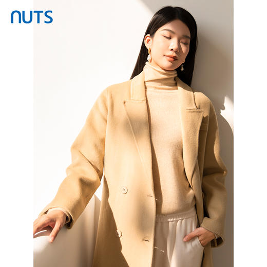 NUTS商场同款冬季简约时尚气质双排扣双面毛呢大衣外套女4421510A1 商品图4
