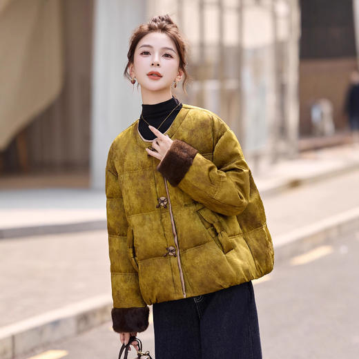 新中式国风羽绒服，复古印花加厚保暖白鸭绒红色短外套HR-YAX2538 商品图3