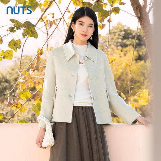 NUTS商场同款冬百搭气质通勤单排扣双面毛呢大衣短外套女4421506A1 商品图0