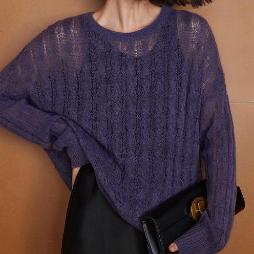 馥迦高级优雅薄款圆领镂空针织衫 商品图1