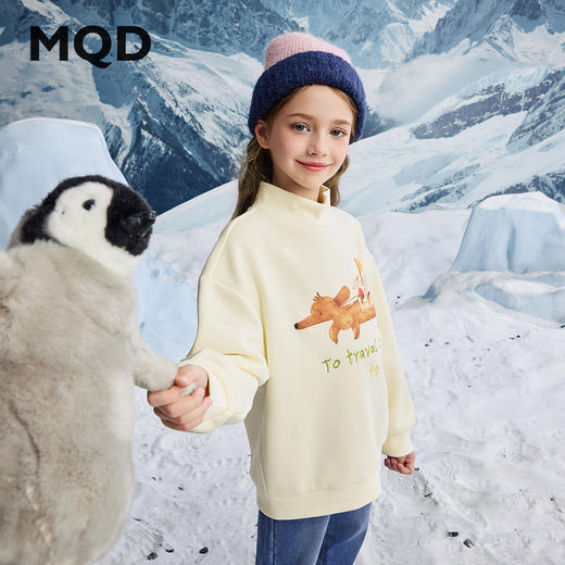 【MQD】女大童冬季新品学院风潮酷休闲卡通甜美加绒半高领卫衣 商品图1