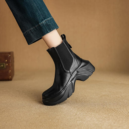 【预售5天】巨好看超轻真皮复古厚底切尔西靴女英伦风超火小短靴马丁靴XMN&H833 商品图3