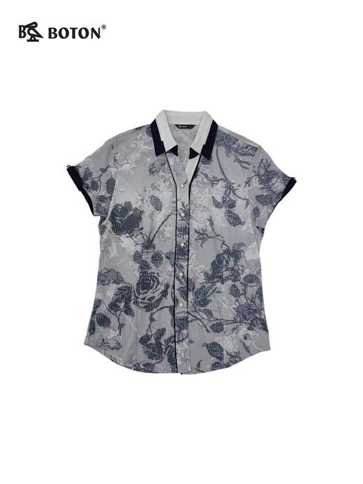 【第2件半价！尾货清仓不退换】波顿女士夏季 针织衫 花印短袖 柔滑修身撞色领设计款LT165 商品图7