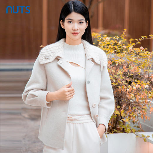 NUTS商场同款冬款设计感气质娃娃领针织拼接双面呢外套女4421507A1 商品图2