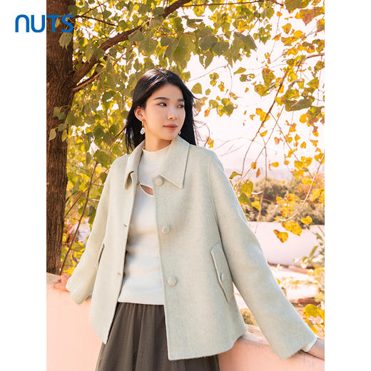 NUTS商场同款冬百搭气质通勤单排扣双面毛呢大衣短外套女4421506A1 商品图2