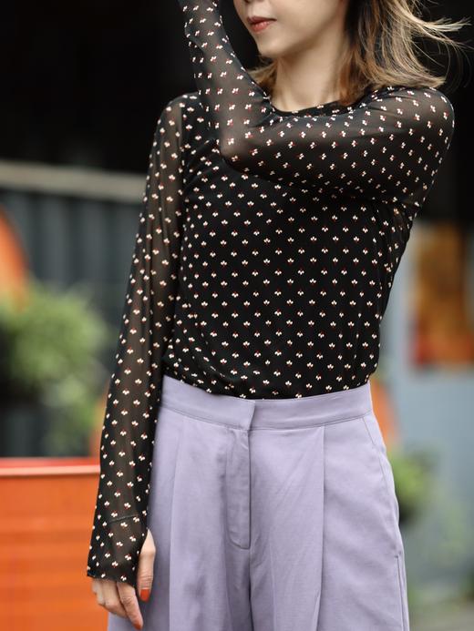 TYNVIE 黑色迷你花卉透视袖上衣 商品图5