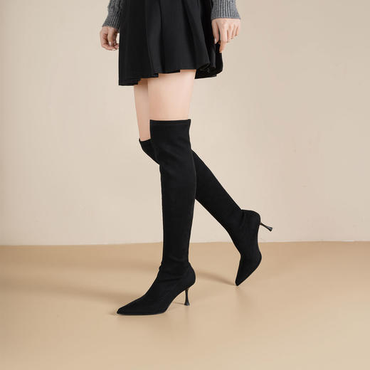 Westory2025年冬季绒面尖头高跟过膝弹力收腿高靴S25DI86281 商品图1