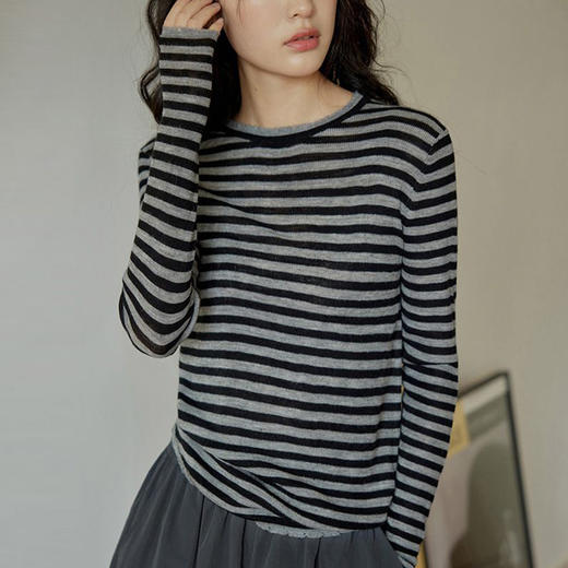 馥迦复古经典条纹修身针织衫 商品图2