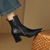 【预售5天】法式尖头粗跟显瘦马丁靴女秋冬款真皮气质及裸靴侧拉链复古小短靴WXJFG&W351 商品缩略图1