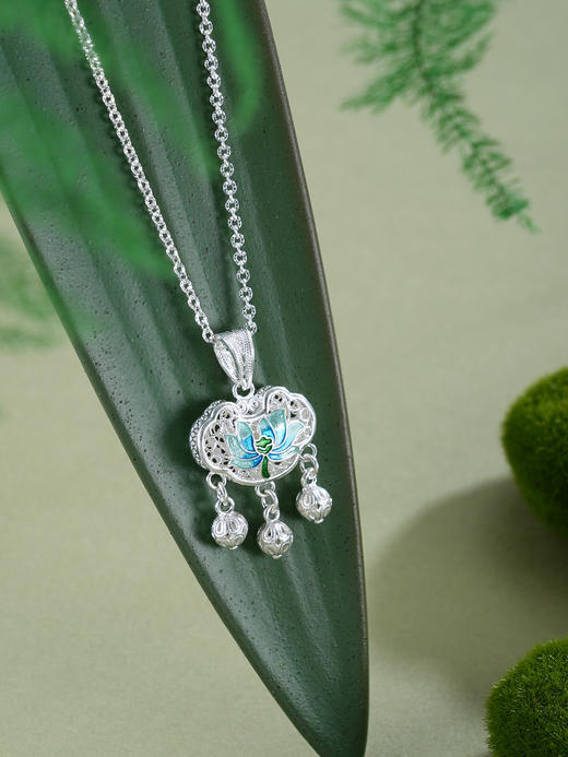 子佩集【莲渡清欢】S990银套链【MXTL033】花丝锁珐琅彩项链2510 商品图6
