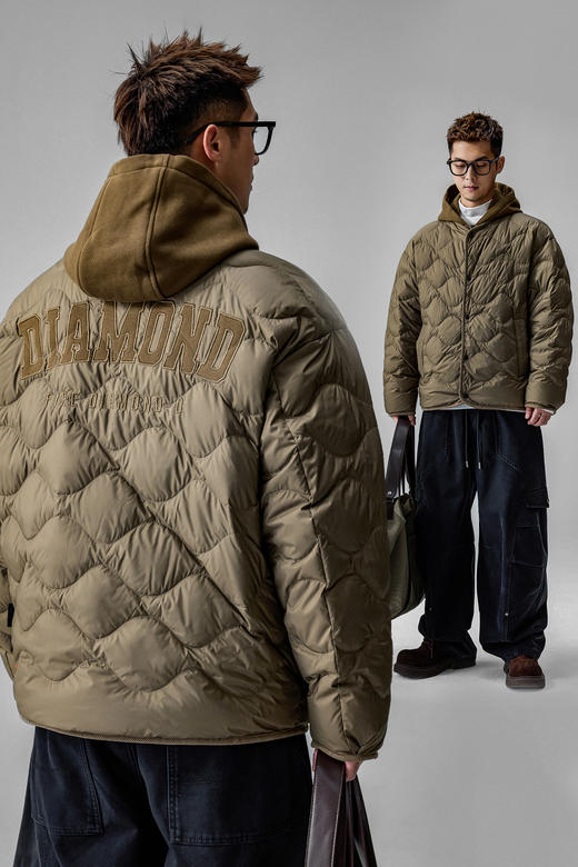 徐太浪【字母刺绣 假两件】辑格连帽羽绒服男冬季厚款防寒服外套 商品图4