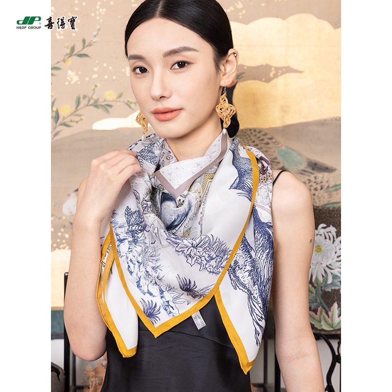 喜得宝文创丝巾《臻璨·双面喷斜纹大方巾》杭州丝绸100%桑蚕丝素绉缎