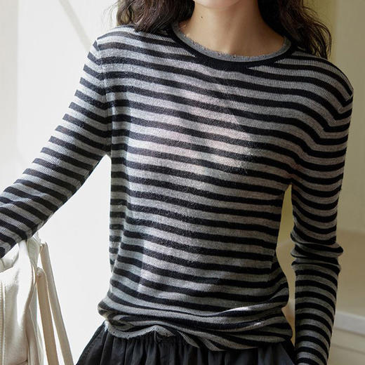 馥迦复古经典条纹修身针织衫 商品图5