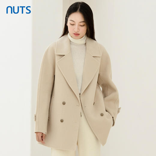 NUTS商场同款秋冬米色高级感气质直筒双面毛呢大衣外套女4411509A1 商品图1