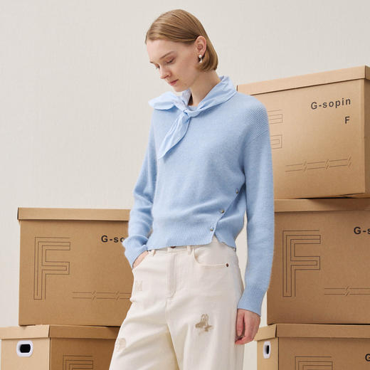 谜底套头针织衫长袖2025冬新品柔软保暖可拆卸领毛衣女254MZ1915 商品图1