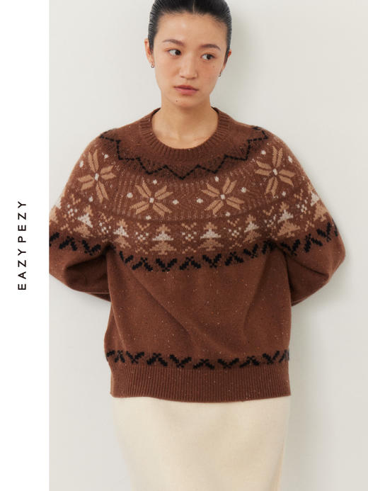 费尔岛圆领提花羊绒套头衫 商品图2