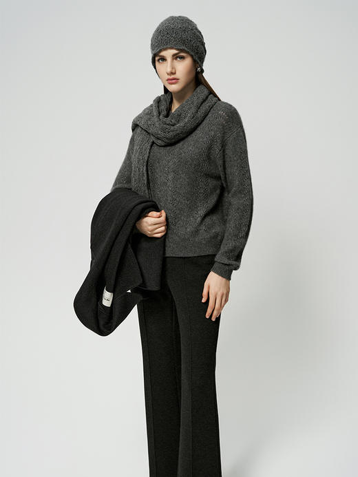 【董璇同款穿搭】羊绒世家秋冬女士新款镂空系列针织圆领套衫时尚保暖穿搭 商品图8