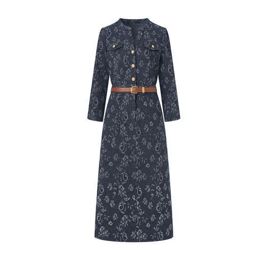 「高货wl」全新升级【铂金会员349/天猫469/差价120】(80738)洛诗琳气质复古衬衫牛仔裙2025秋冬修身显瘦印花连衣裙 商品图4