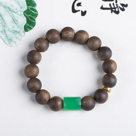 xy0640，沉香+冰绿翡翠桶珠手串