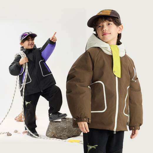 漫画家【滑雪冲锋羽绒】冬季新品儿童羽绒服耐磨挺括连帽羽绒服 商品图1