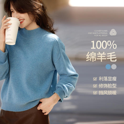 【年货节】熙世界阿拉善100.%绵羊毛衫女2025秋冬新款半高领针织毛衣打底衫 商品图0