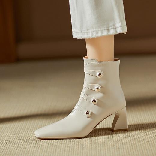 【预售5天】秋冬优雅方头高跟粗跟短筒靴子磨砂质感切尔西靴YS&YSX7113 商品图2