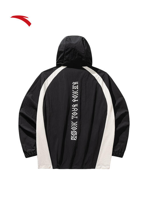 安踏欧文系列 男女同款新款宽松梭织外套休闲潮流运动上衣172531601 基础黑/泥沙灰-5 商品图6