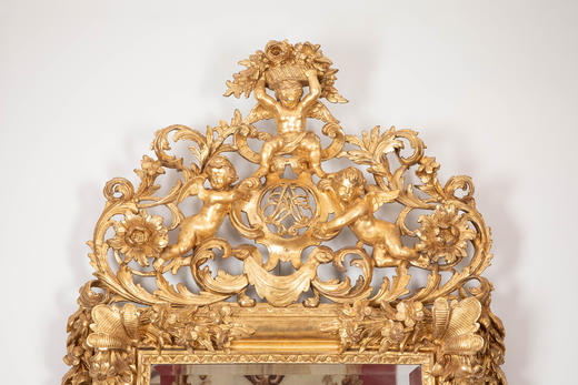 独角鹿西洋古董18世纪末法国出品路易十五风格爱神小天使主题木鎏金精雕大型挂镜 商品图6