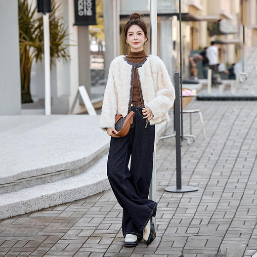 皮毛一体厚外套小个子保暖，仿羊羔毛环保皮草毛绒上衣HR-QIXFS25-5508 商品图2